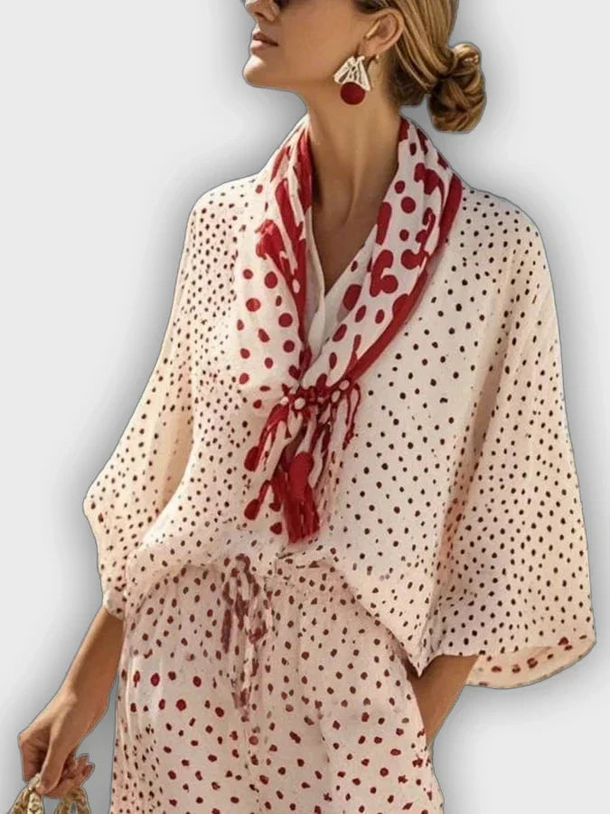 Polka Dot Summer Set with Shorts and Scarf