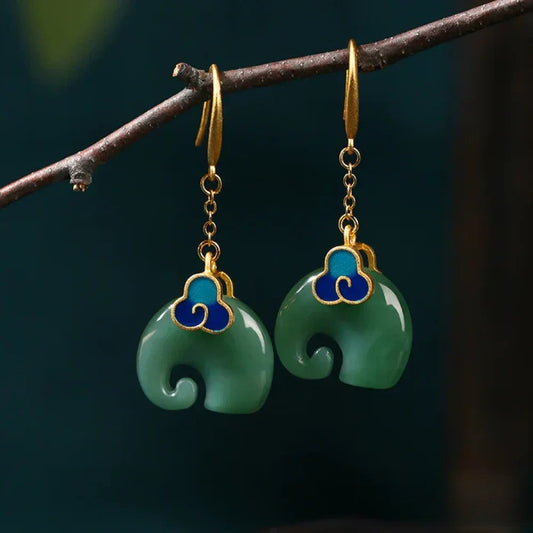 Retro Luxury Green Elephant Earrings