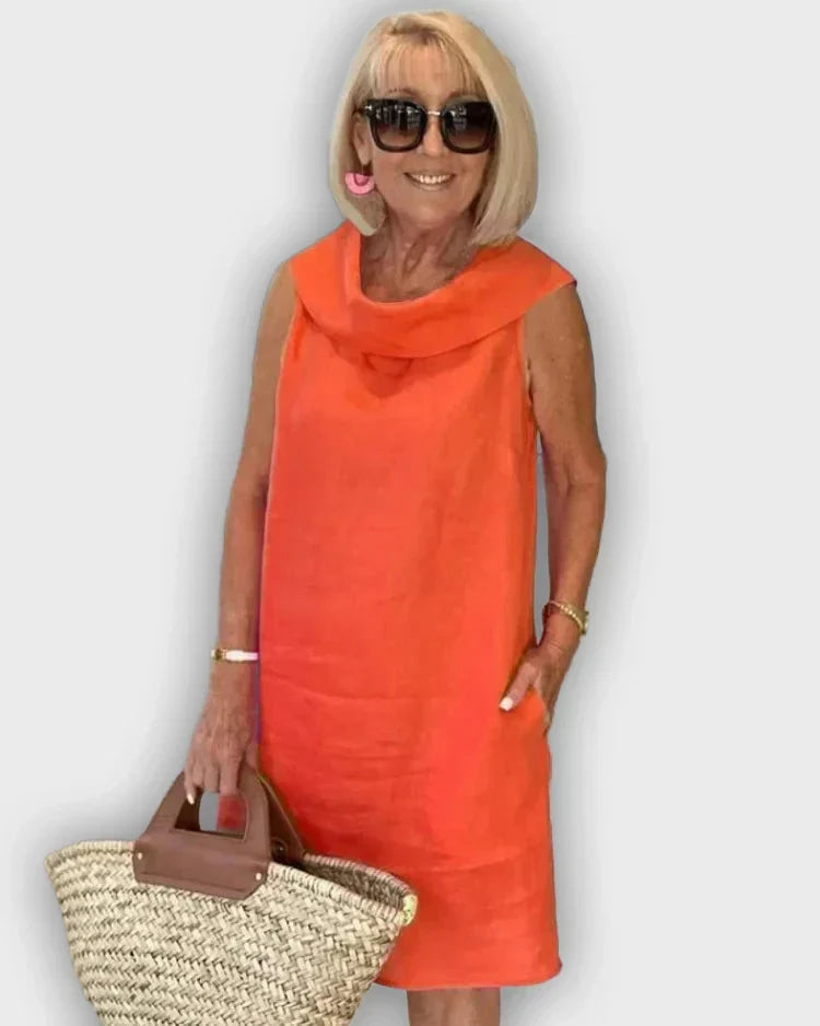 Sleeveless A-line Dresses with Round Collar