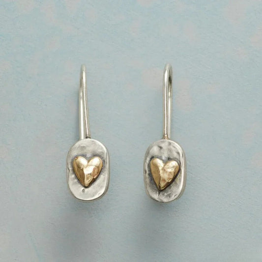 Vintage Silver Earrings with a Gold Heart