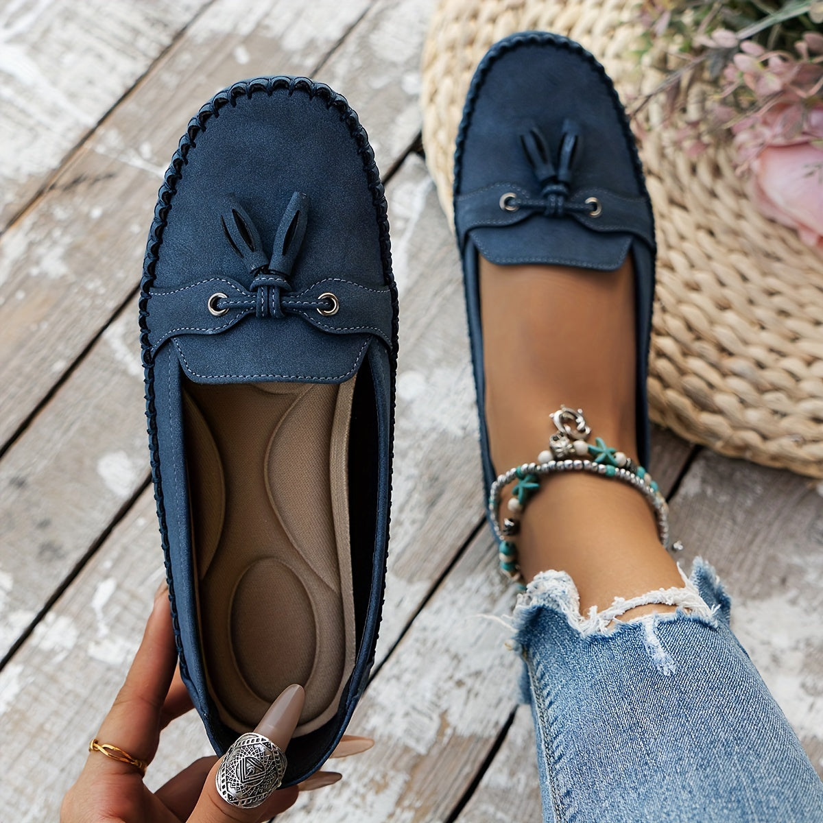 Nadine – Classic Loafer Shoes with Pom Poms