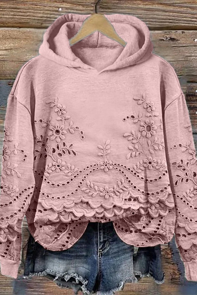 Sweater with Hood Made of Prato Lace Fabric