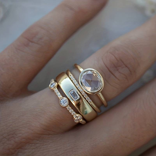Vintage Gold Ring Set with Zirconia Stones