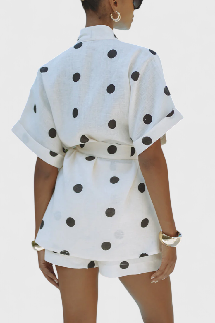 Avila Kimono Set with Tie and Polka Dot Shorts