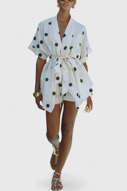 Avila Kimono Set with Tie and Polka Dot Shorts