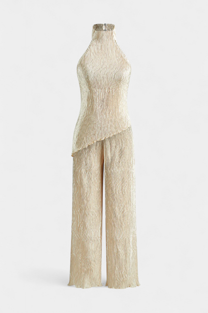 Elegant Pillarika Set with Asymmetric Top and Flowing Pants