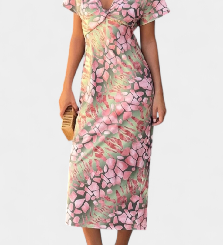 Dresses with Abstract Print and V-Neck Exposure