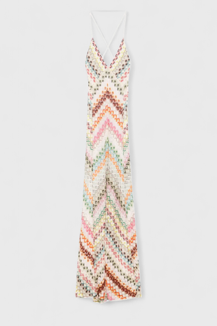 Long Agostina Dress with Lace and V Scott and Zigzag Pattern