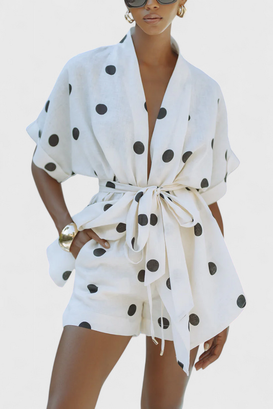 Avila Kimono Set with Tie and Polka Dot Shorts