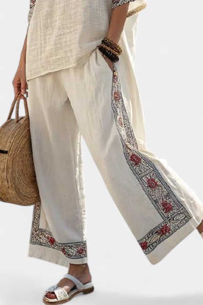 Faith - Ethnic Set Made of Linen and Bamboo with Stripes and Wide Cut