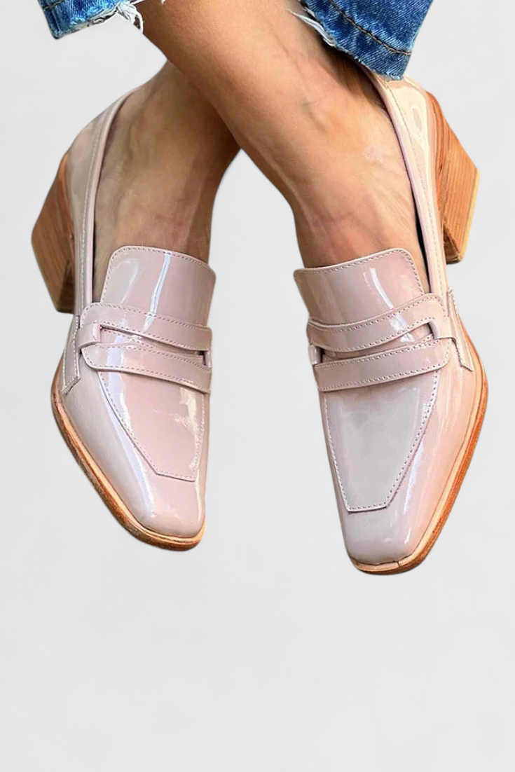Sasha Shiny Pink Leather Mules with Square Toe and High Heel