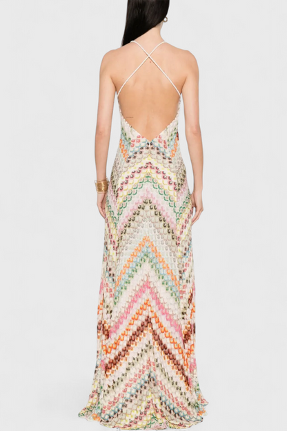Long Agostina Dress with Lace and V Scott and Zigzag Pattern