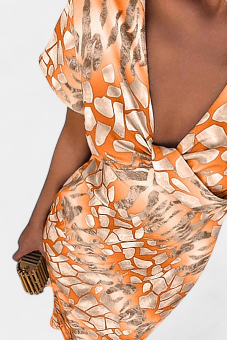 Dresses with Abstract Print and V-Neck Exposure