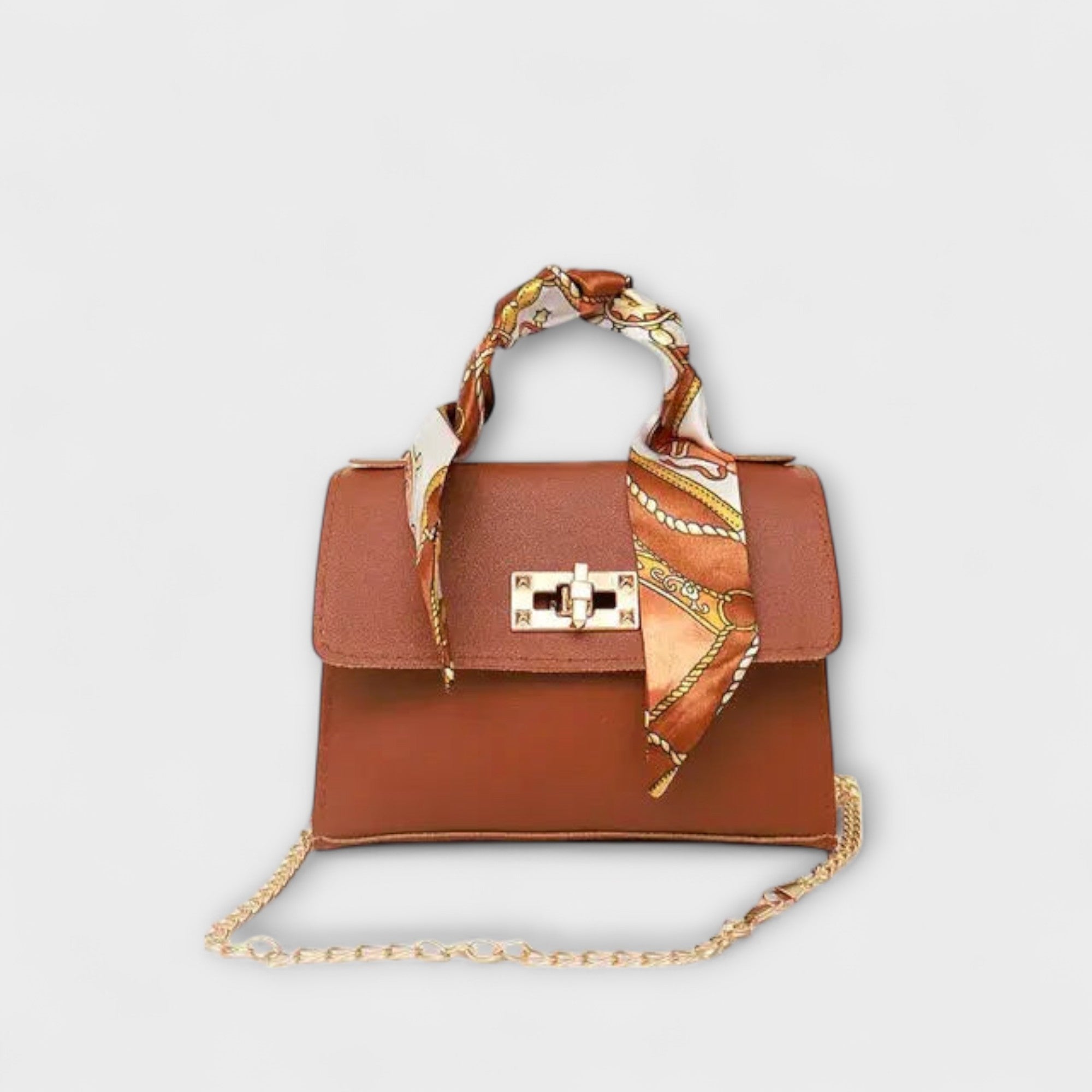 Elegant Brown Leather Handbag with Gold Closure