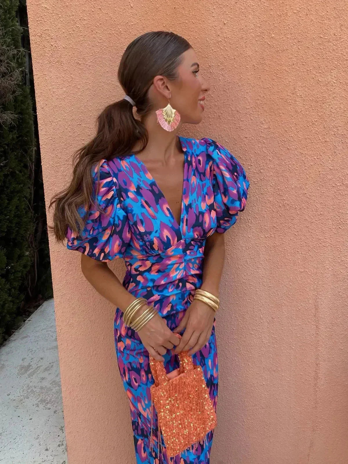 Ariel - Colorful Midi Dress with Rolled Sleeves