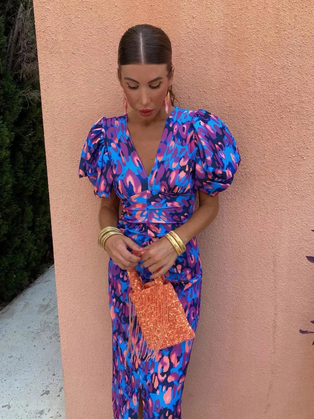 Ariel - Colorful Midi Dress with Rolled Sleeves
