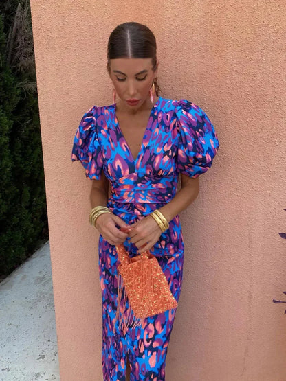 Ariel - Colorful Midi Dress with Rolled Sleeves