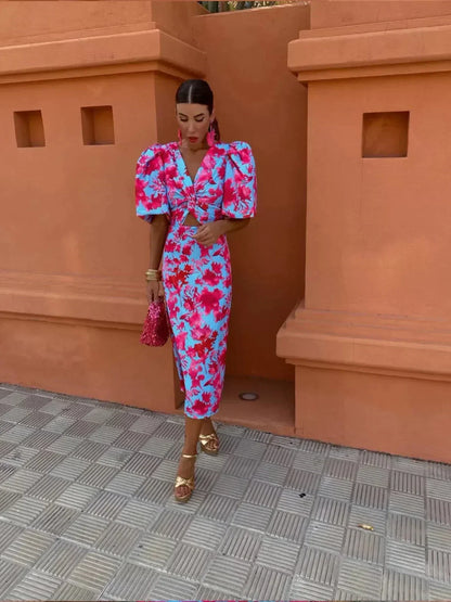 Ariel - Colorful Midi Dress with Rolled Sleeves
