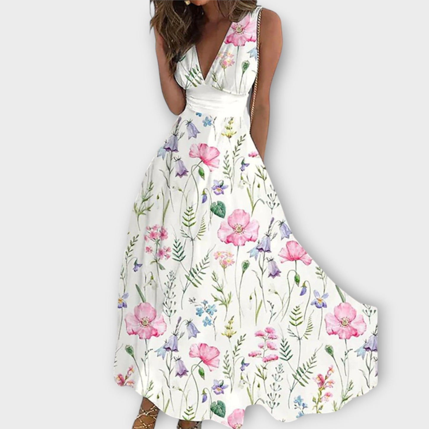 Romi Dress with Floral Pattern - Elegant V-Neck Dress