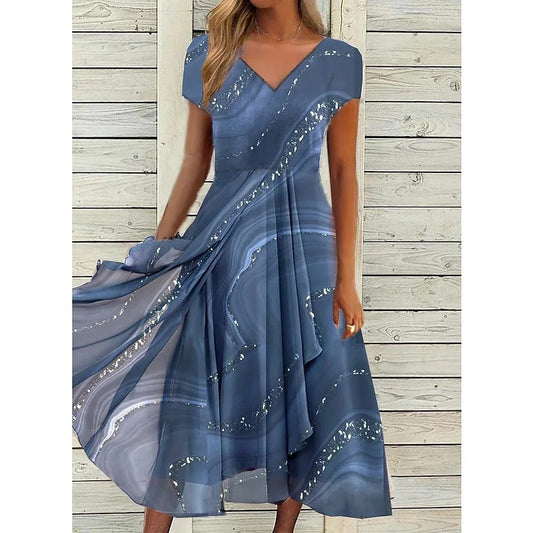 Woman – Midi Dress with Elegant V Neck