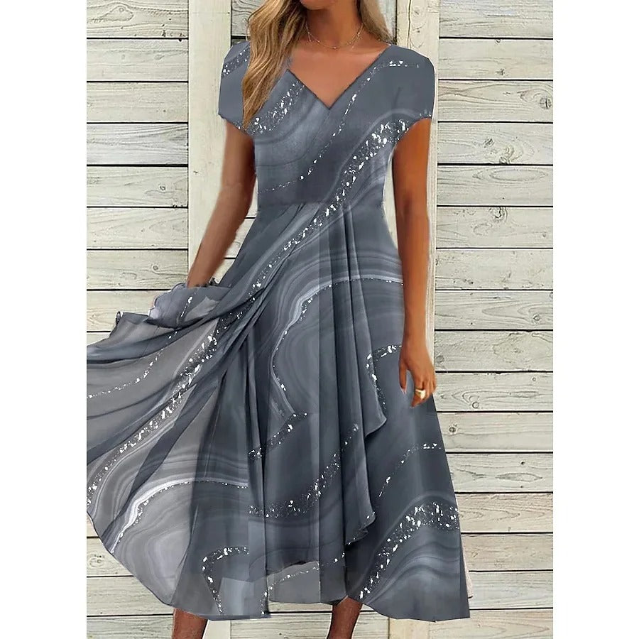 Woman – Midi Dress with Elegant V Neck