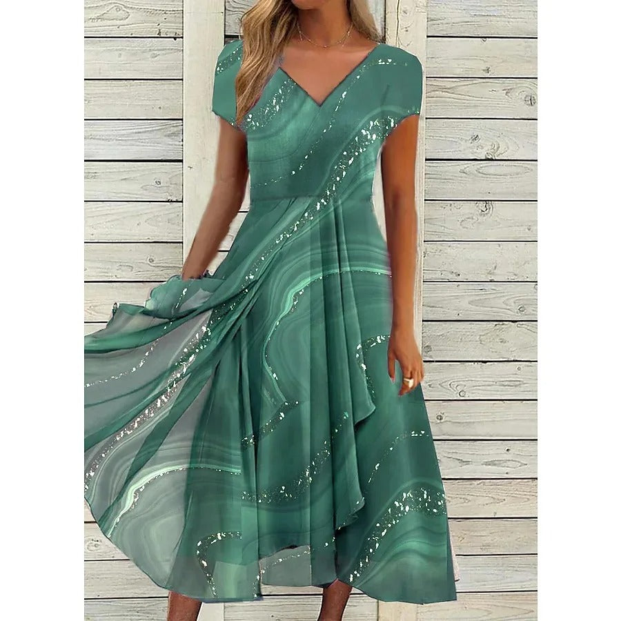 Woman – Midi Dress with Elegant V Neck