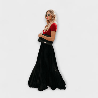 Apricot Pleated Maxi Skirt - Elegance and Comfort in Every Step