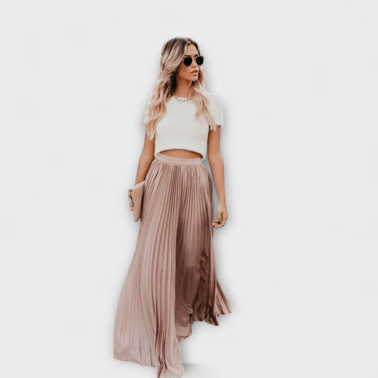 Apricot Pleated Maxi Skirt - Elegance and Comfort in Every Step