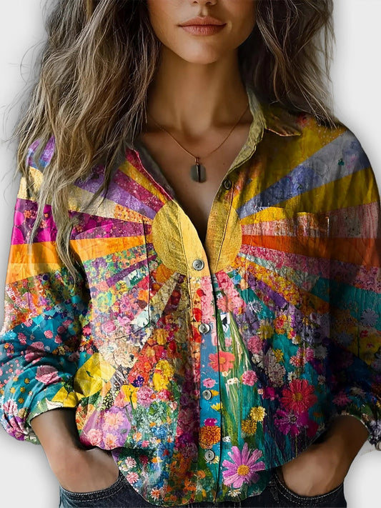 Glow Solsika Blouse with Patchwork Print and Sun Colors