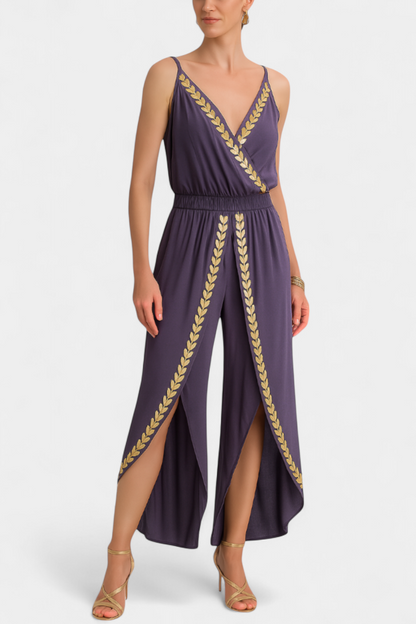 Saria – Jumper Dress with Gold Details and Leg Cuts