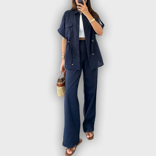 Casual Work Set for Women with Adjustable Drawstring