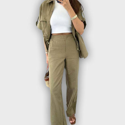 Casual Work Set for Women with Adjustable Drawstring