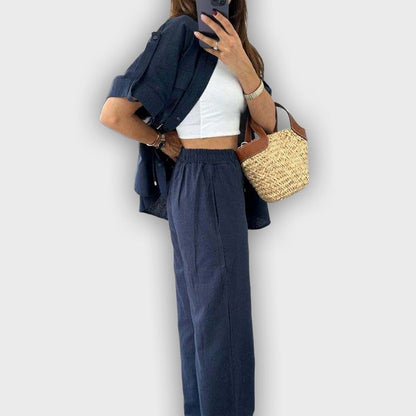 Casual Work Set for Women with Adjustable Drawstring