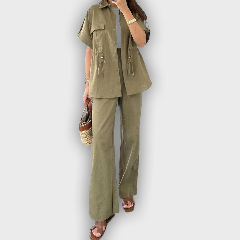 Casual Work Set for Women with Adjustable Drawstring