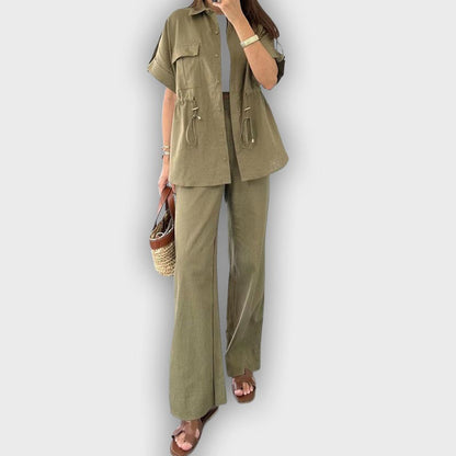 Casual Work Set for Women with Adjustable Drawstring
