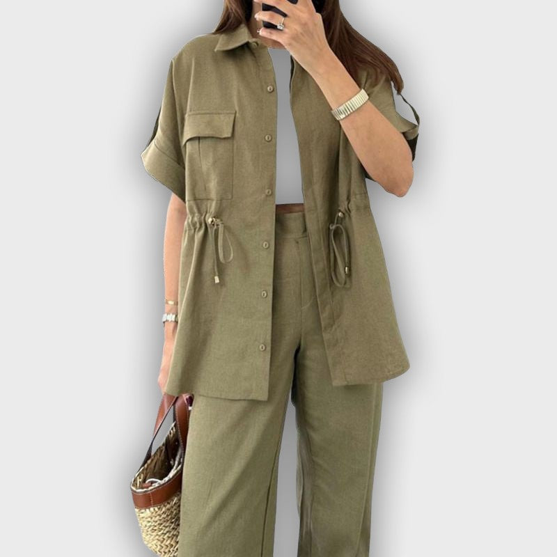 Casual Work Set for Women with Adjustable Drawstring