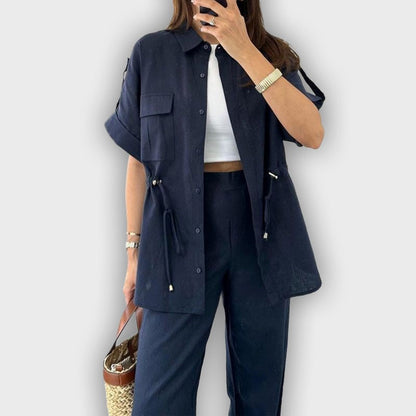 Casual Work Set for Women with Adjustable Drawstring
