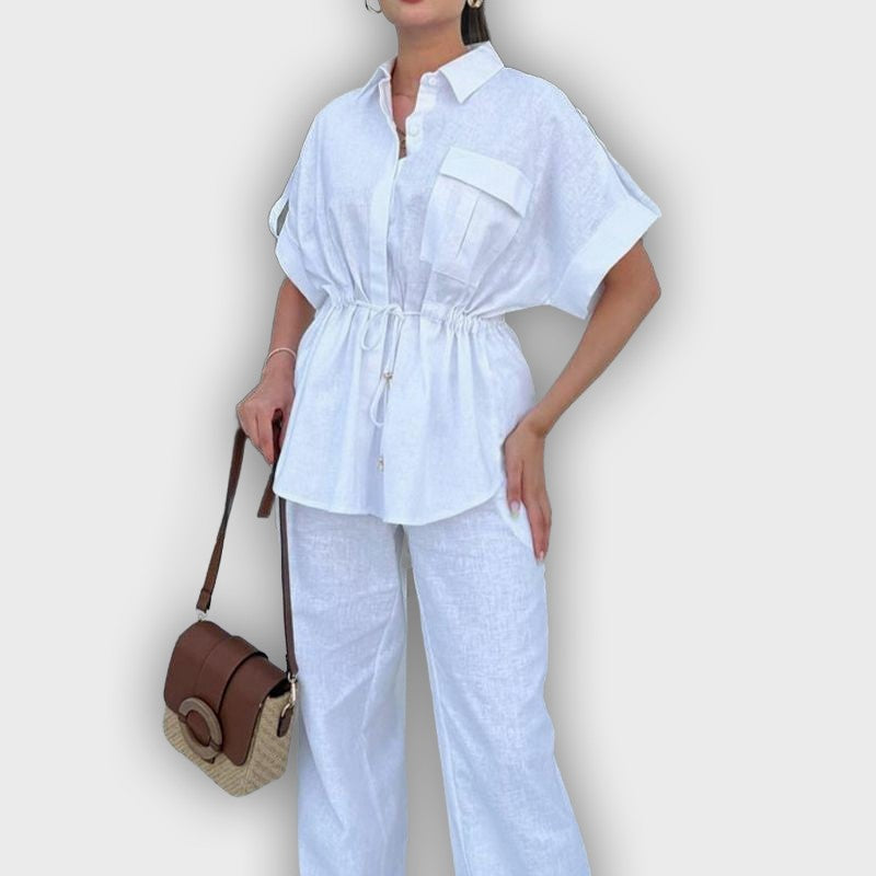 Casual Work Set for Women with Adjustable Drawstring