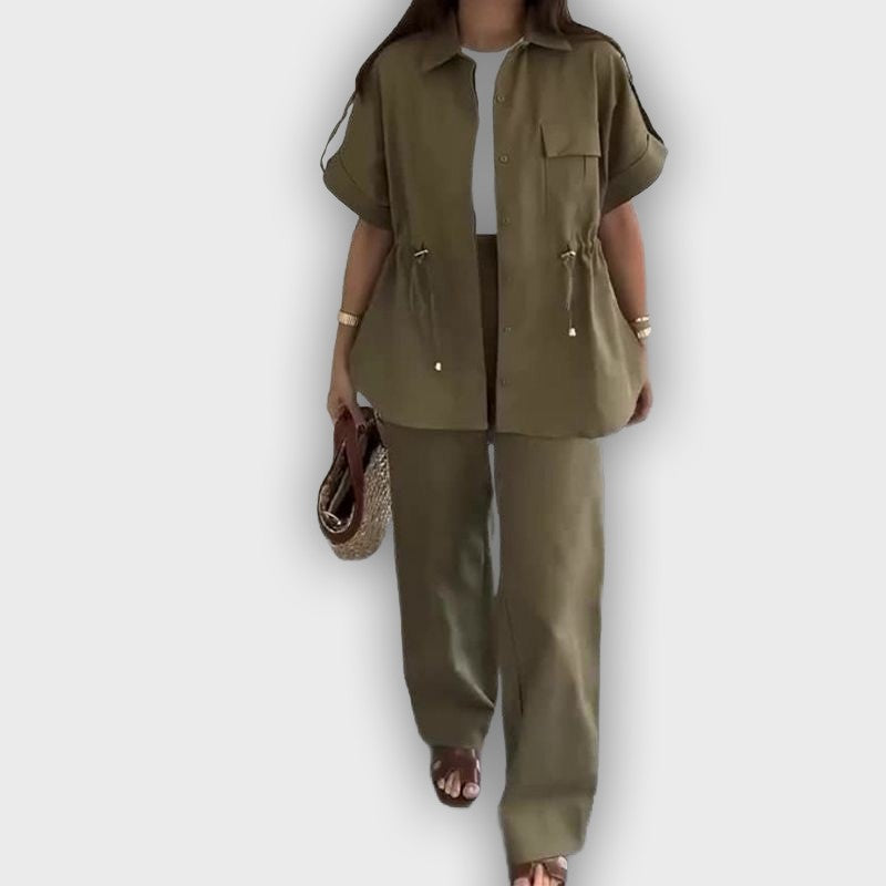 Casual Work Set for Women with Adjustable Drawstring