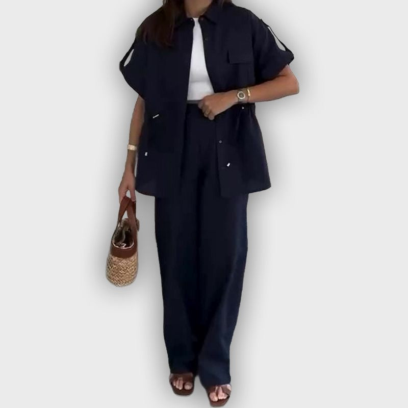 Casual Work Set for Women with Adjustable Drawstring