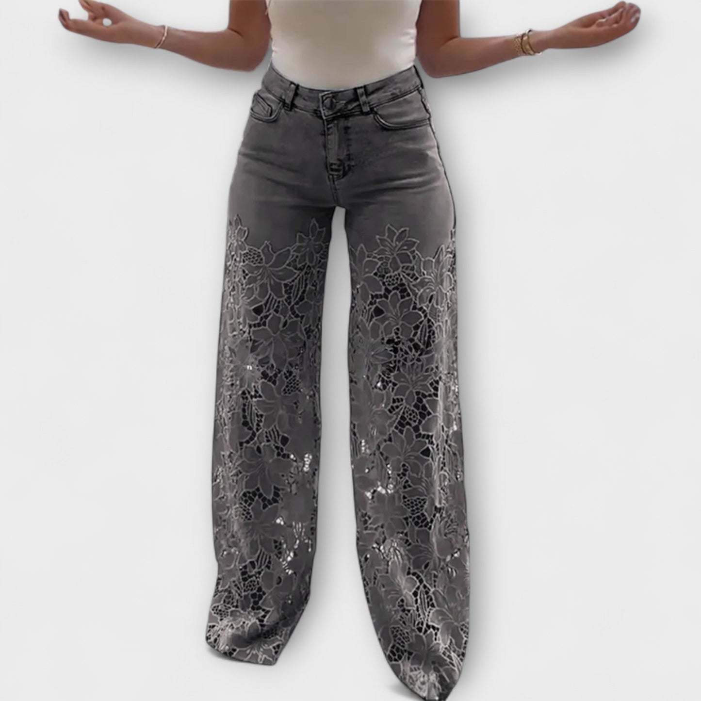 Patchwork Jeans with Lace