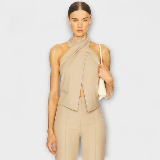 Tank top with crossover neckline and hidden zipper