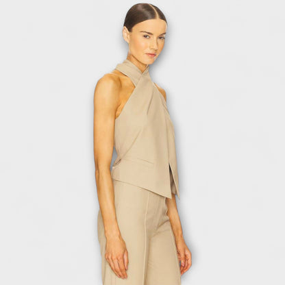 Tank top with crossover neckline and hidden zipper