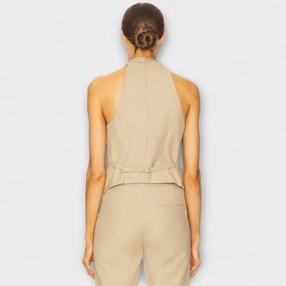 Tank top with crossover neckline and hidden zipper