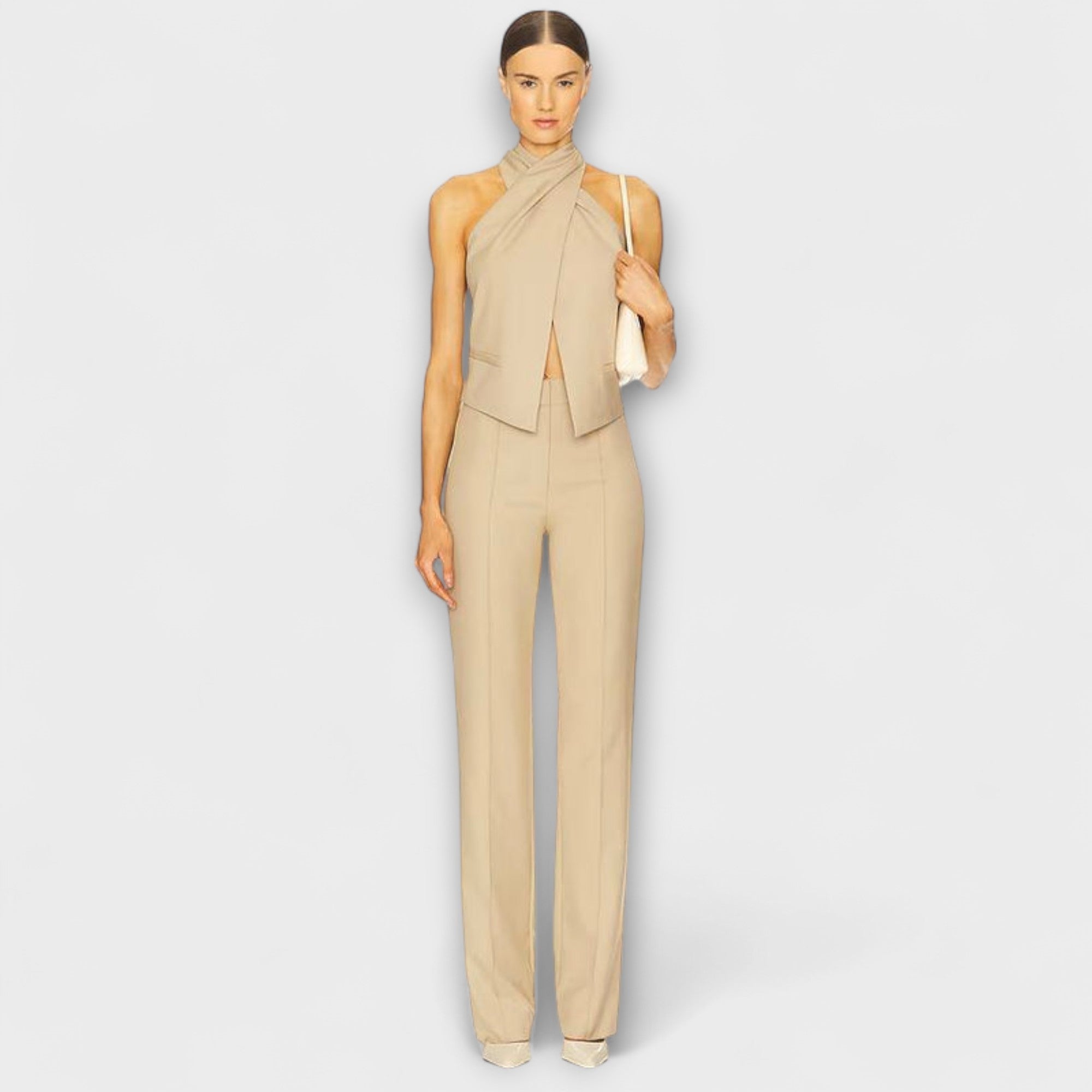 Tank top with crossover neckline and hidden zipper